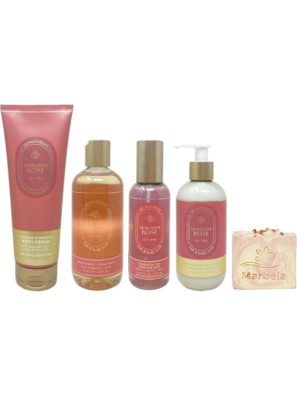 Heirloom Rose Aromatherapy Gift Set - Body Cream, Wash, Lotion & Essential Oil